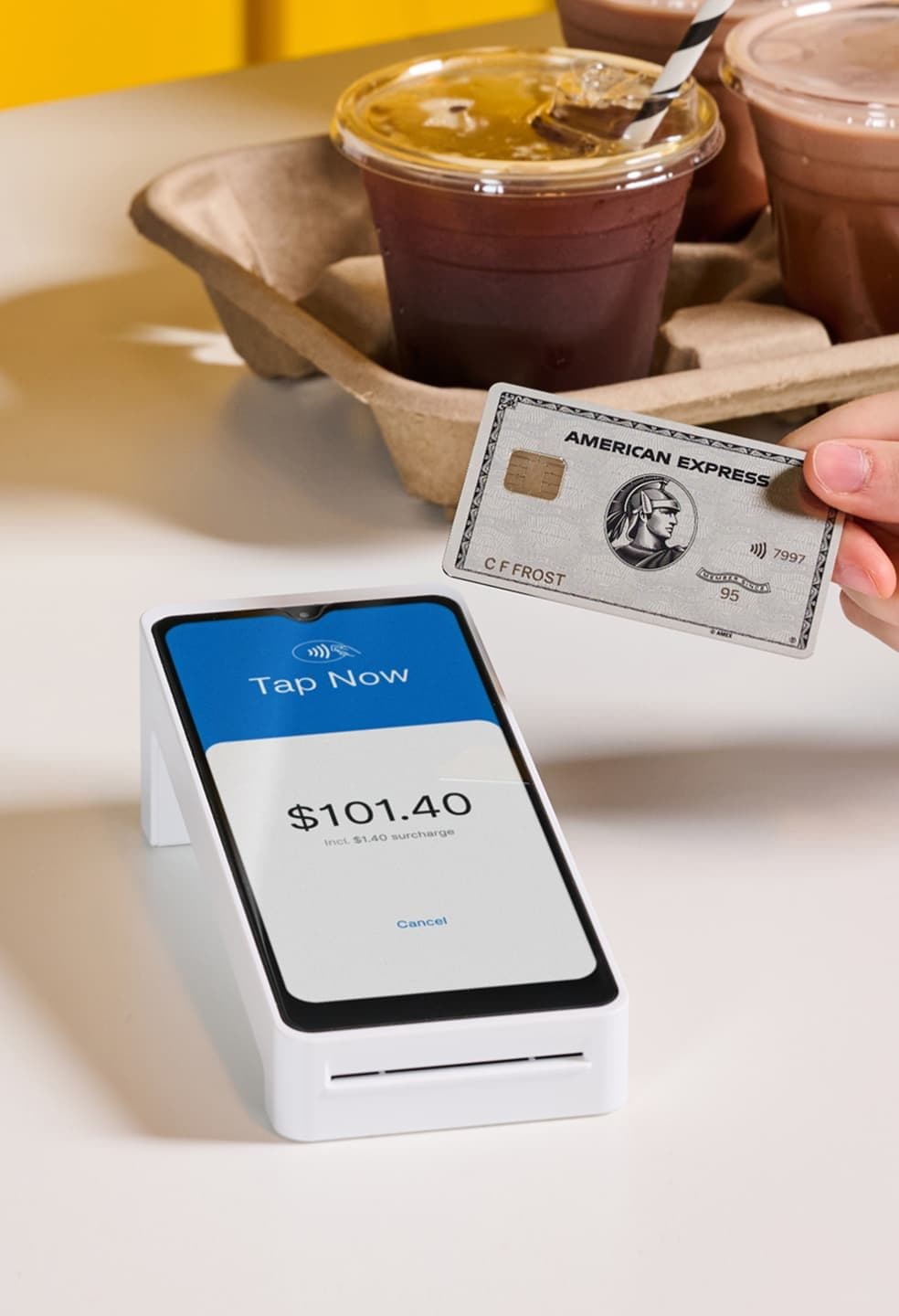 Zeller - Amex tap on Terminal 2 in White, cafe