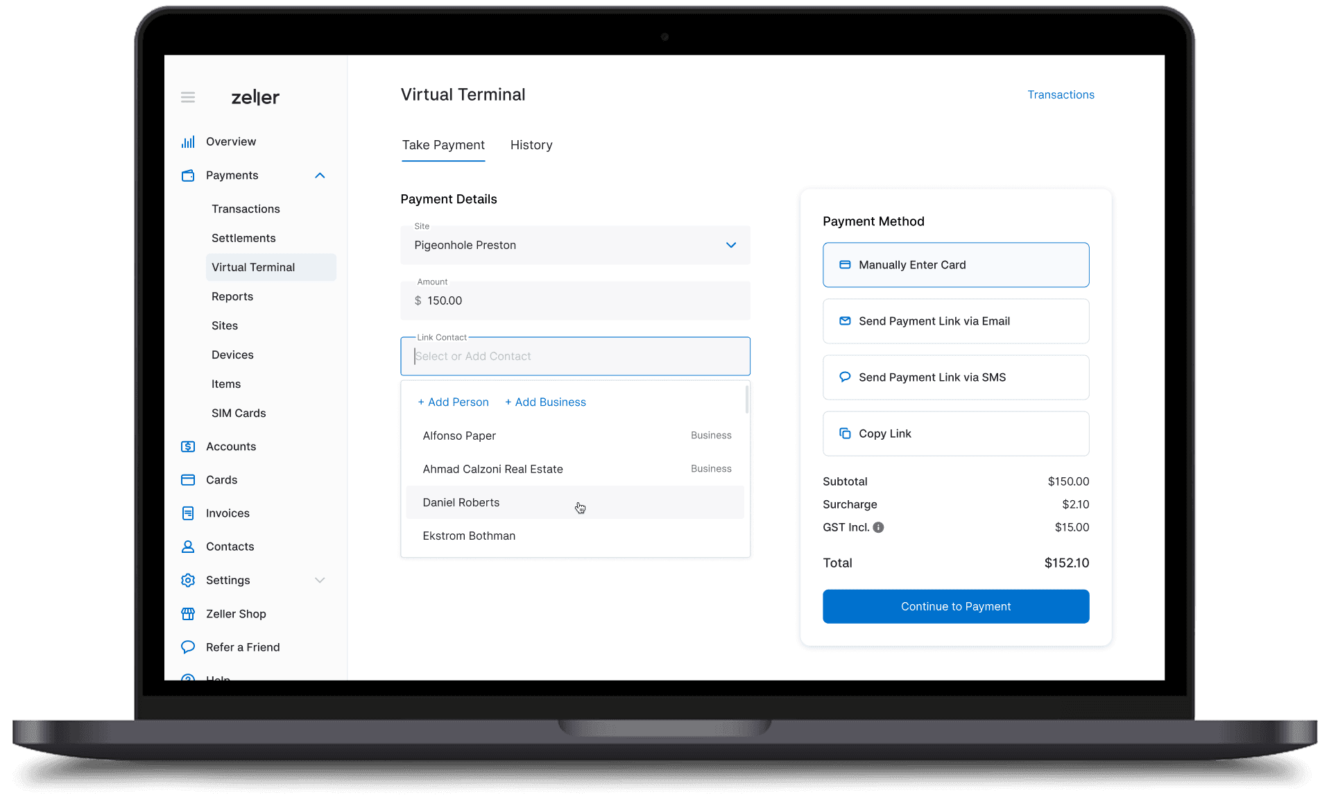 Zeller - Virtual Terminal - Link Contact